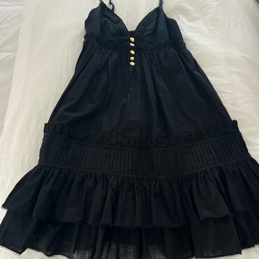 Black Ruffled Dress with Gold Buttons